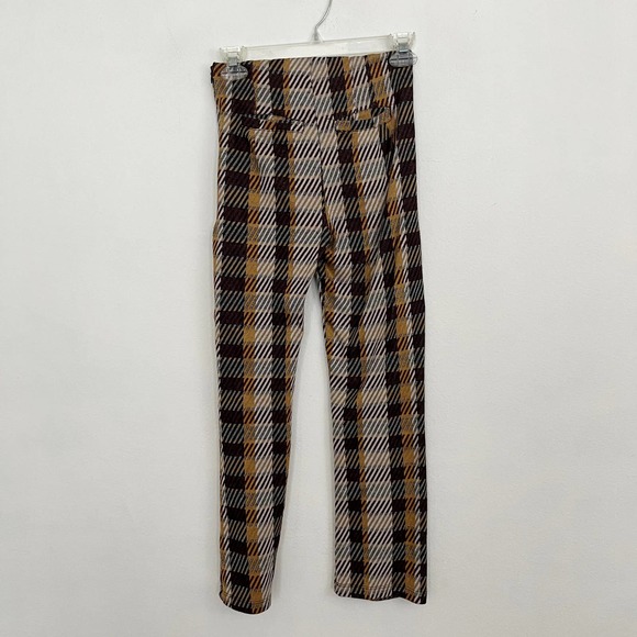 Free People Clean Crop Flare Pants Women's Size 0 Yellow Plaid Elastic Waist - Picture 2 of 9
